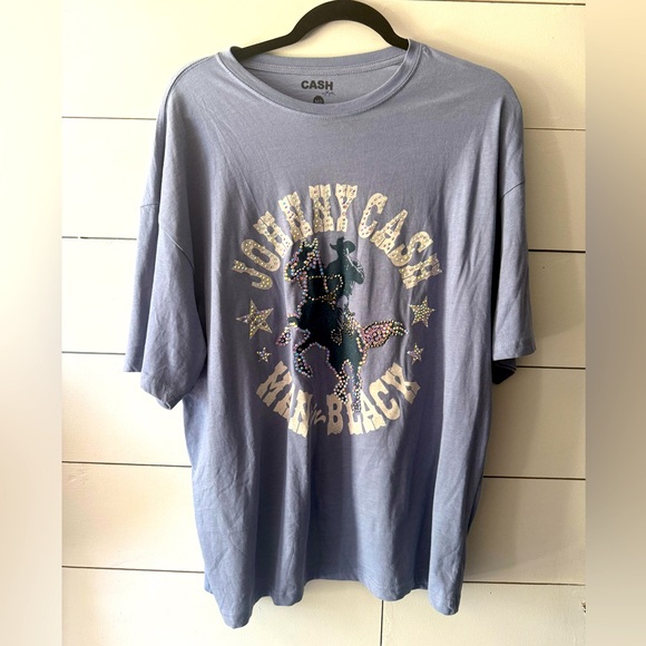 Ash Tops - Johnny Cash Custom light blue Rhinestone shirt